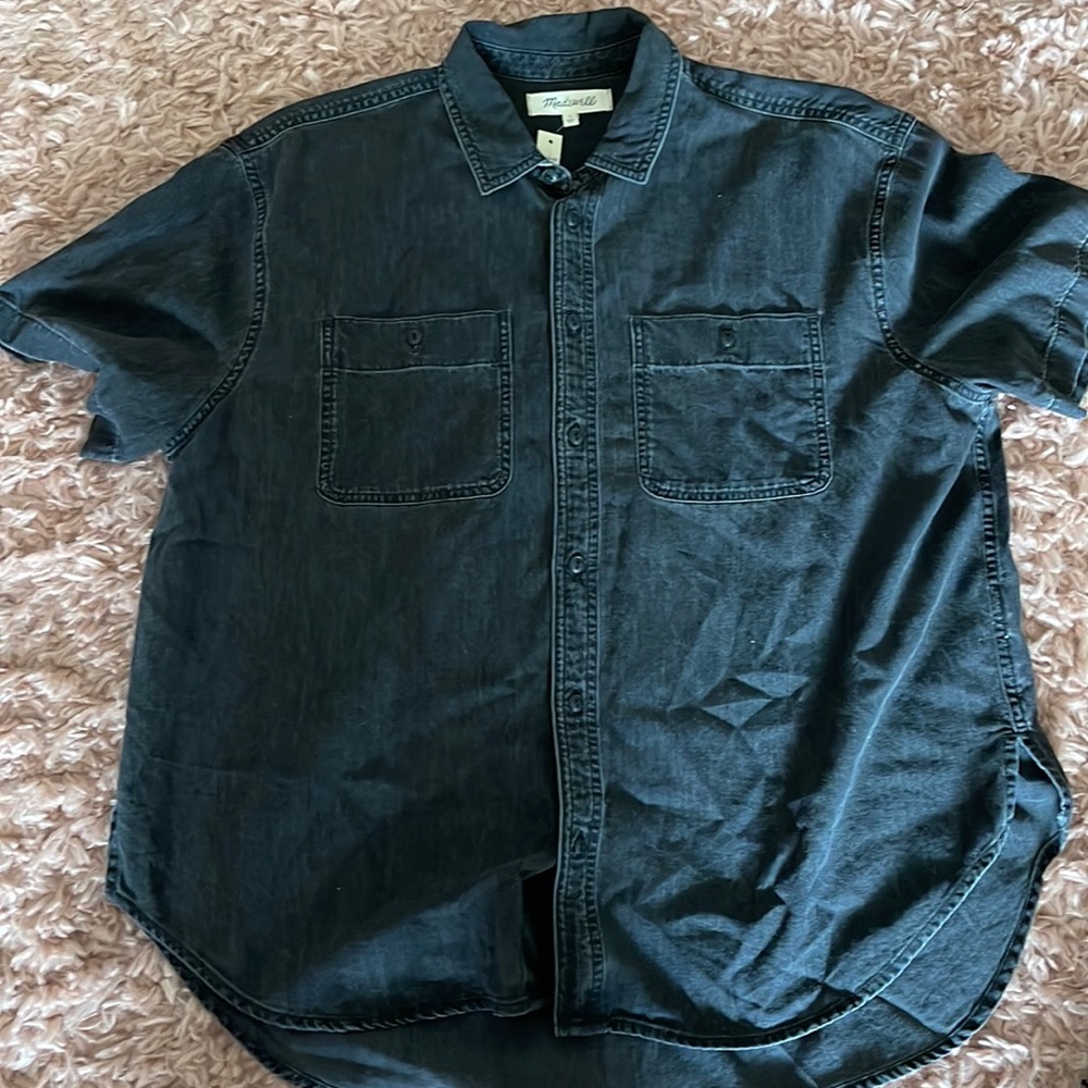 NWT black jean short sleeve button down